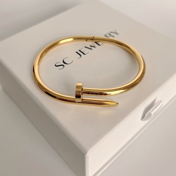 Nail Bracelet Gold Tone Love Bangle Cuff Stainless Steel Non-Tarnish Jewelry - Picture 4 of 9